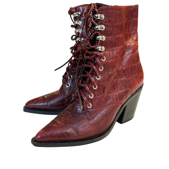 Jeffrey Campbell Red Leather Desperado Lace Up Boots Size 5.5 - Picture 5 of 16